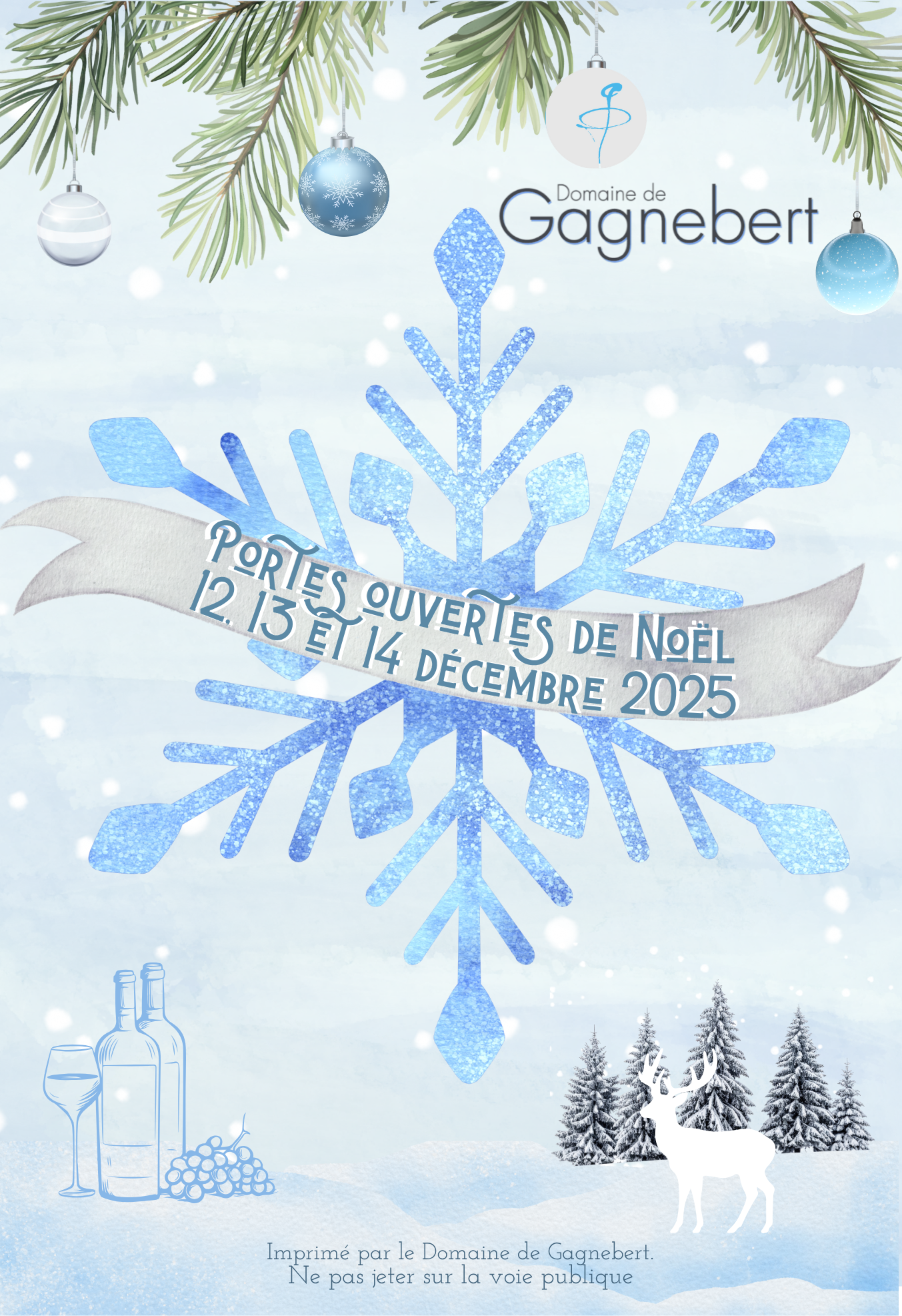 Visuel pour les portes ouvertes de Noël du vignoble. Le 12, 13 et 14 décembre 2025