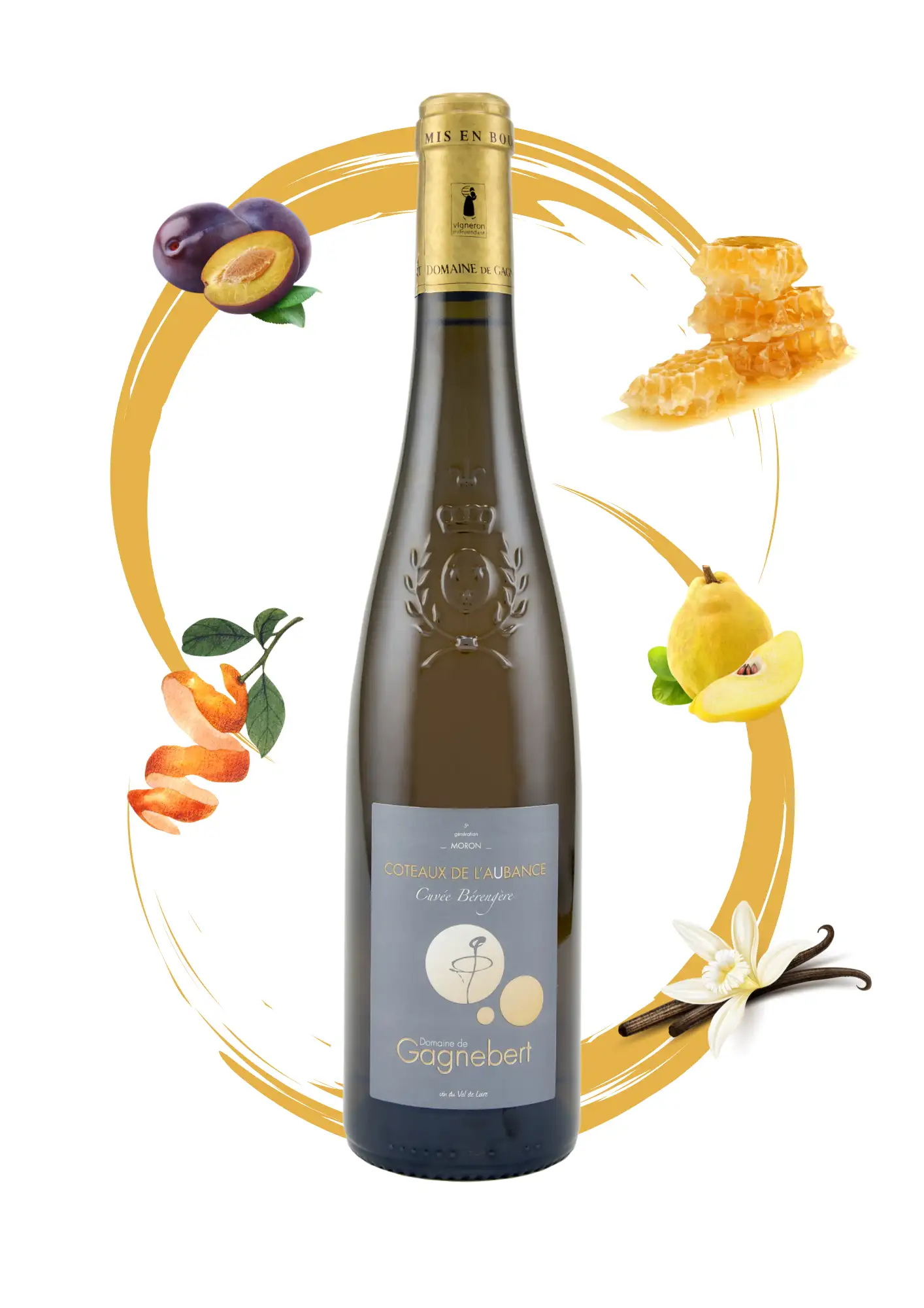 Coteaux de l'Aubance Cuvée Bérengère - Vin moelleux élevé en fût - Arôme pêche, miel, écorces d'orange, poire et vanille