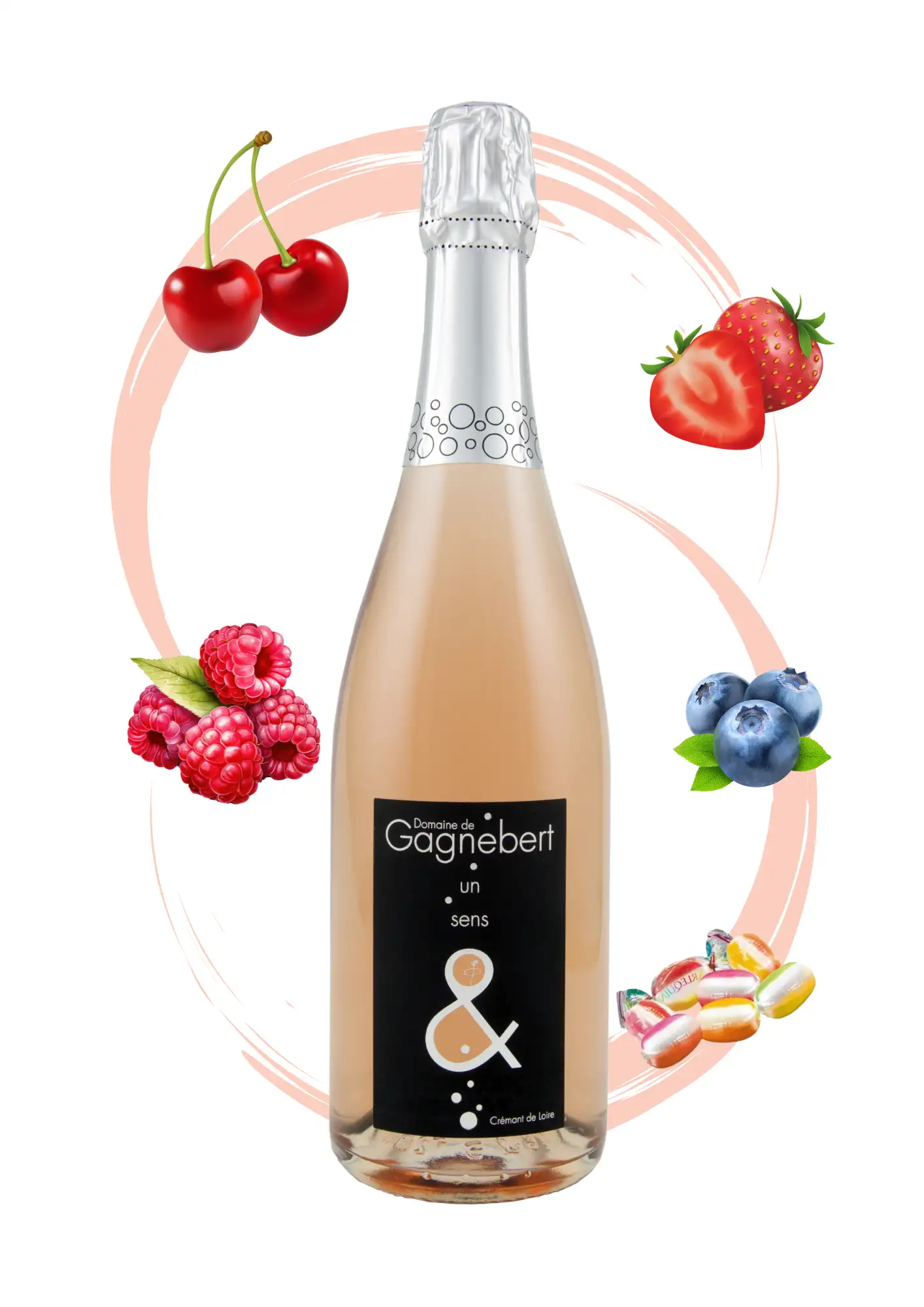Crémant de Loire Rosé - Vins pétillants Domaine Gagnebert - Arôme cerise, fraise, framboise, myrtille et arlequin